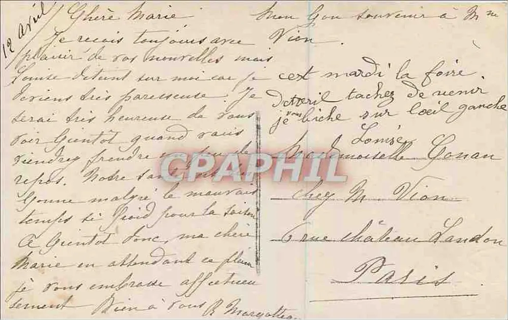 Paisagem rural com casa — moldura Art Nouveau e flores — editor desconhecido, n° 1014 - Verso