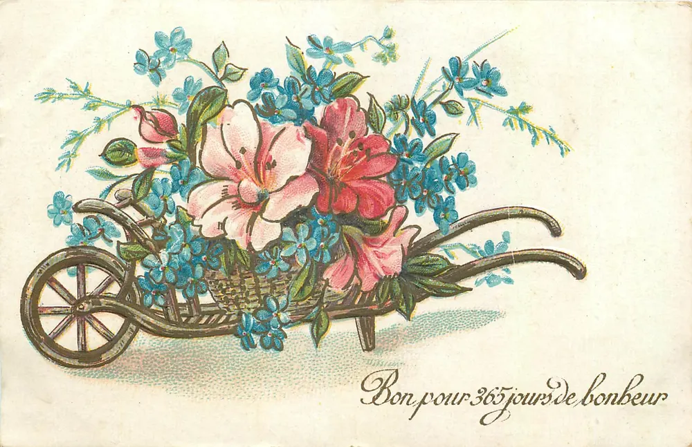 Fiori in un carretto — Buono per 365 giorni di felicità — J.C. Paris - Recto