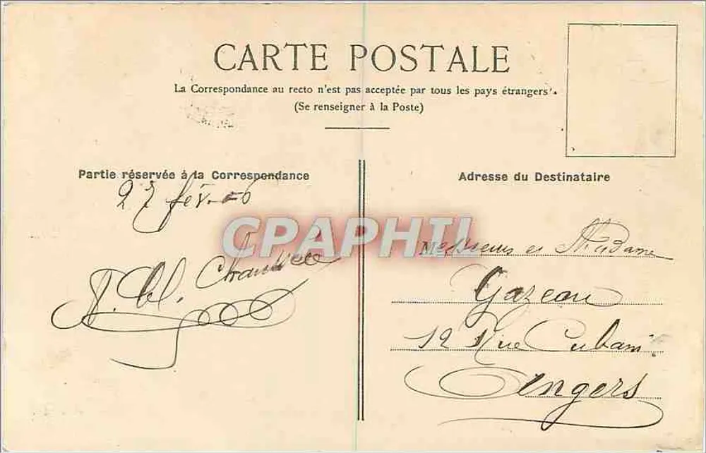 Orléans -- Hotel das Correios -- Editor L. Chambé - Verso