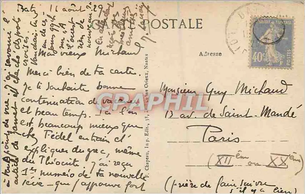 Batz (Loire-Inf.) — Vue Générale de la Plage Saint-Michel — Éditeur J.P. Chappeau, n°14 - Verso