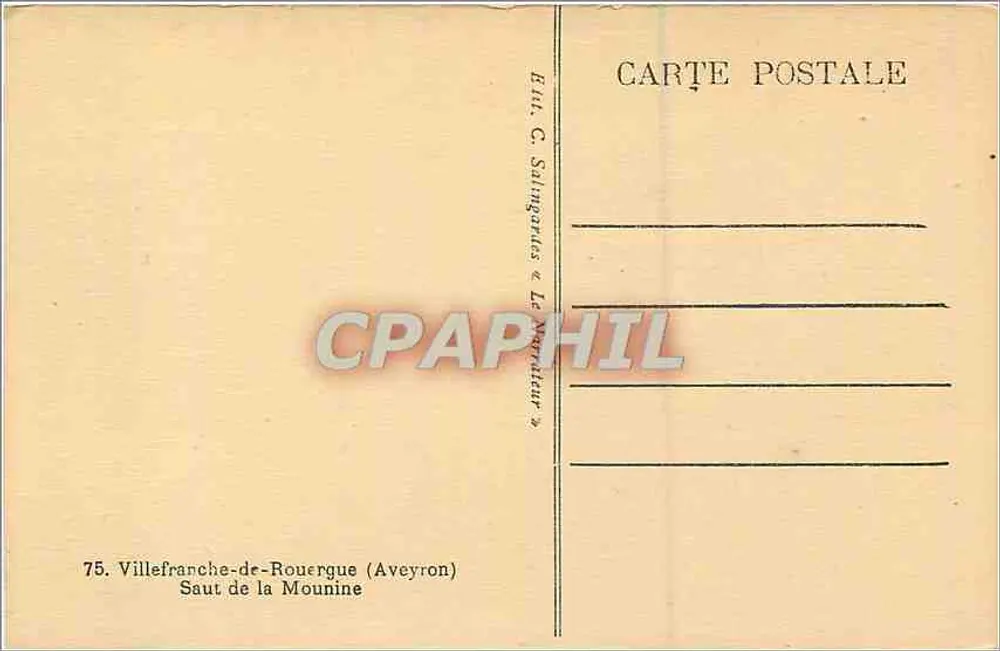 Saut de la Mounine — Villefranche-de-Rouergue (Aveyron) — Édit. C. Salingardas « Le Touriste » - Rückseite