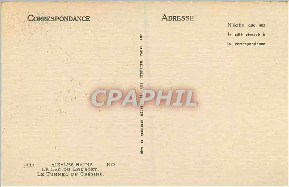 O lago do Bourget — O túnel de Grésine — Imp. Neurider & Cie, Paris - Verso