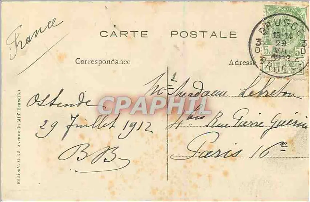 Ostende — Novo Porto — Edição V. 6.42, Avenue du Midi, Bruxelas - Verso