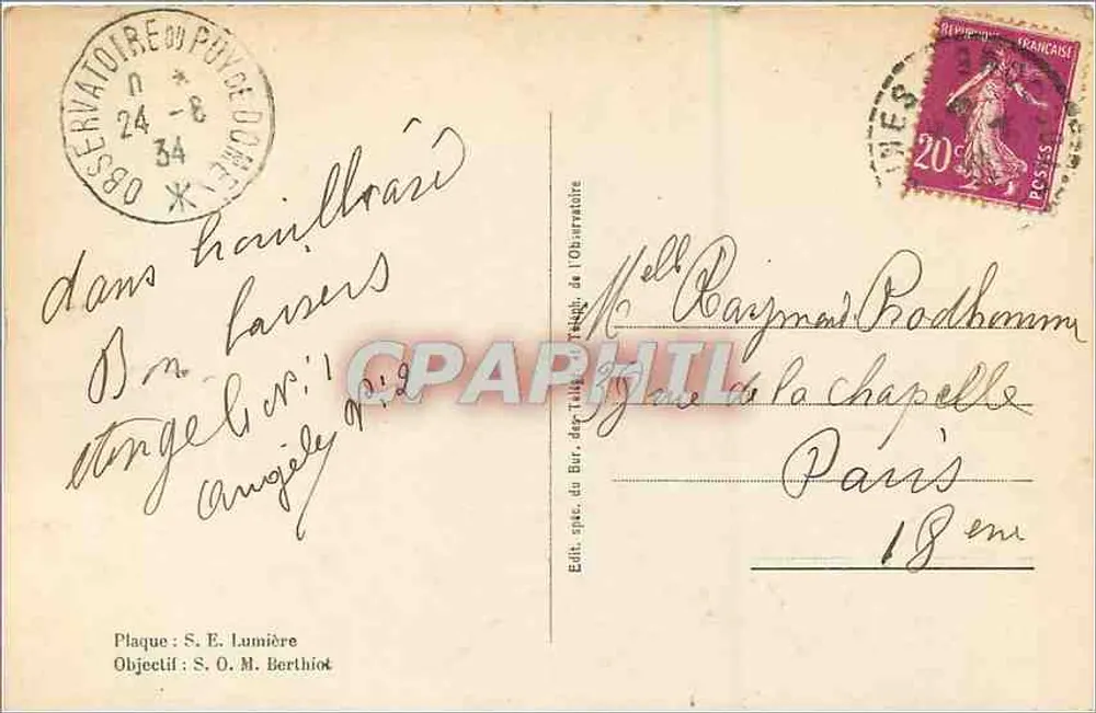 Ruinen des Tempels Merkur und des Observatoriums von Puy-de-Dôme — Cliché Planchet - Rückseite