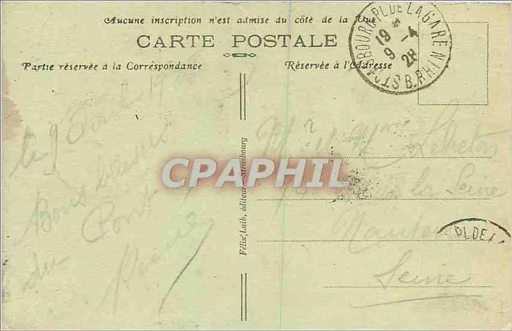 Strasbourg — Pont sur le Rhin, près de Kehl — Éditeur Luth, n° non visible - Verso