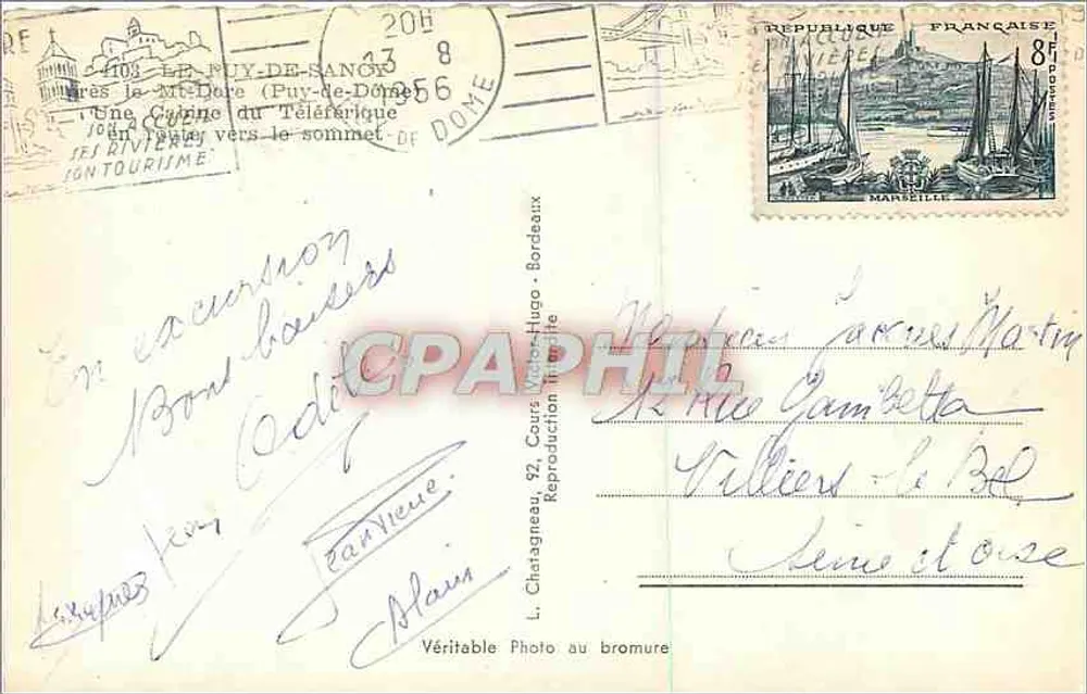 Le Puy-de-Dôme — Vue du téléphérique vers le sommet — Éditeur L. Chatagneau, Bordeaux - Verso