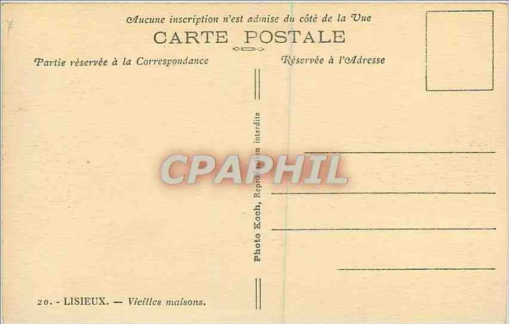 Lisieux — Velhas casas — Photo Koch, n°20 - Verso