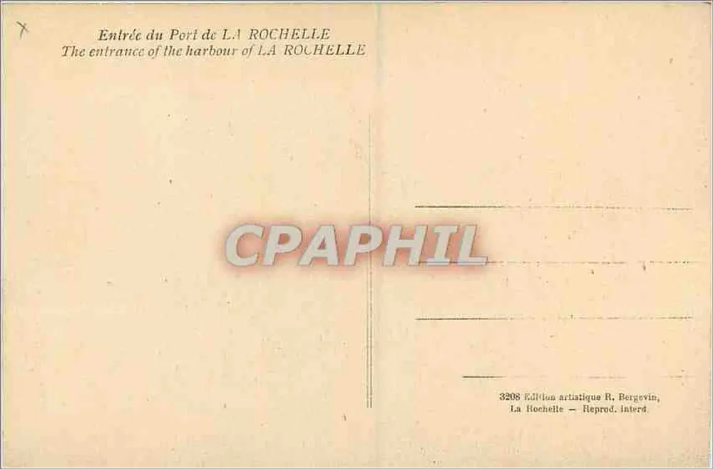 Entrada do Porto de LA ROCHELLE — vista das torres da cidadela — edição R. Bergévin, n° 3208 - Verso