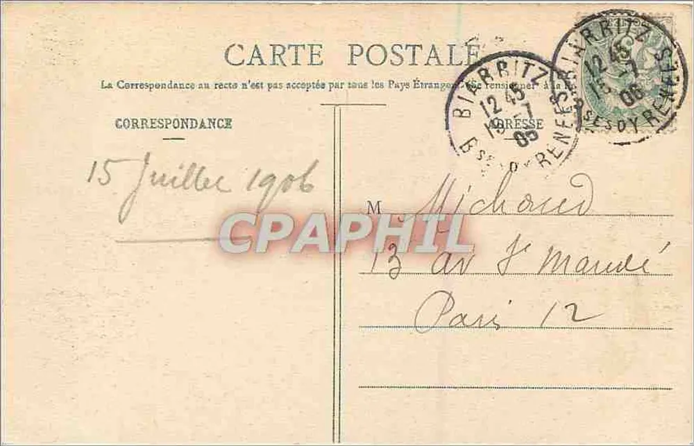 Biarritz Pittoresque — Villa Belza et le Cachau (La Dent) — Édition A. Simious, N° 104 - Verso