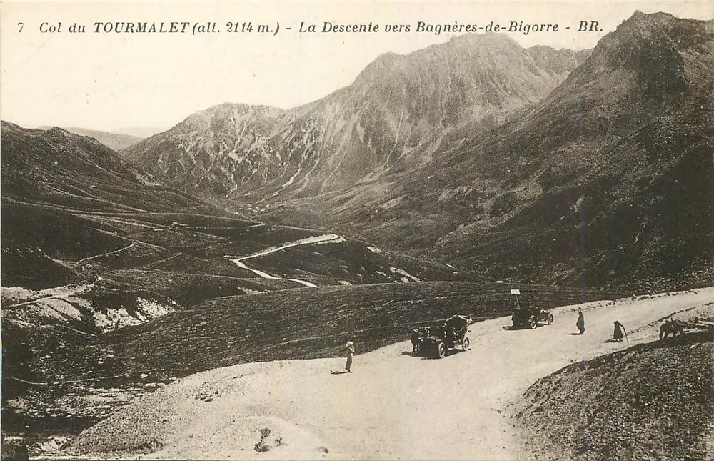 Col du TOURMALET (Höhe 2114 m.) — Die Abfahrt nach Bagnères-de-Bigorre — BR. — Bloc Frères, Verleger, Bordeaux. - Vorderseite