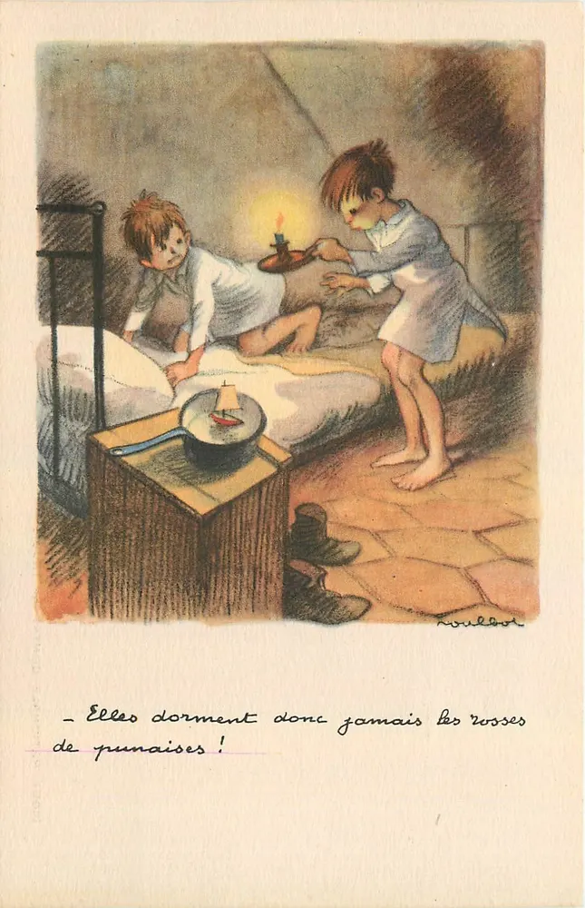 Zwei Kinder in einem Zimmer — humorvoller Szene — Zeichnung von Wulbot - Vorderseite