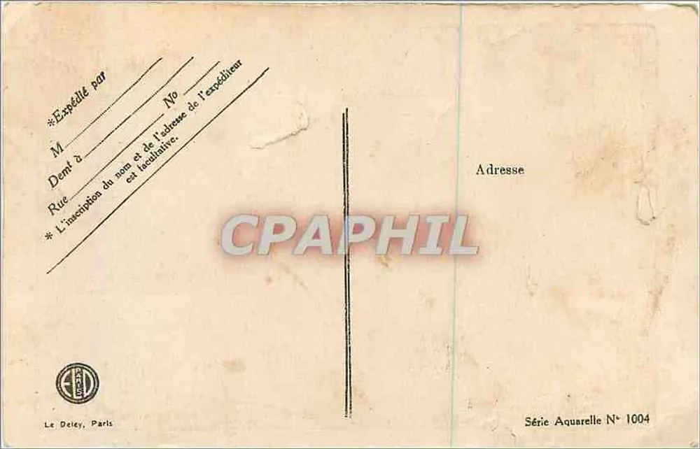 Pejzaż alpiski — drewniany most i zasneżone góry — Aquarella N° 1004, Le Deley, Paris - Rewers