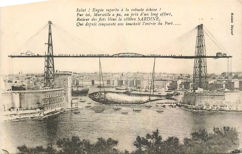 Porto de Marselha — Ponte suspensa e peixe gigante — M. Delpont - Frente