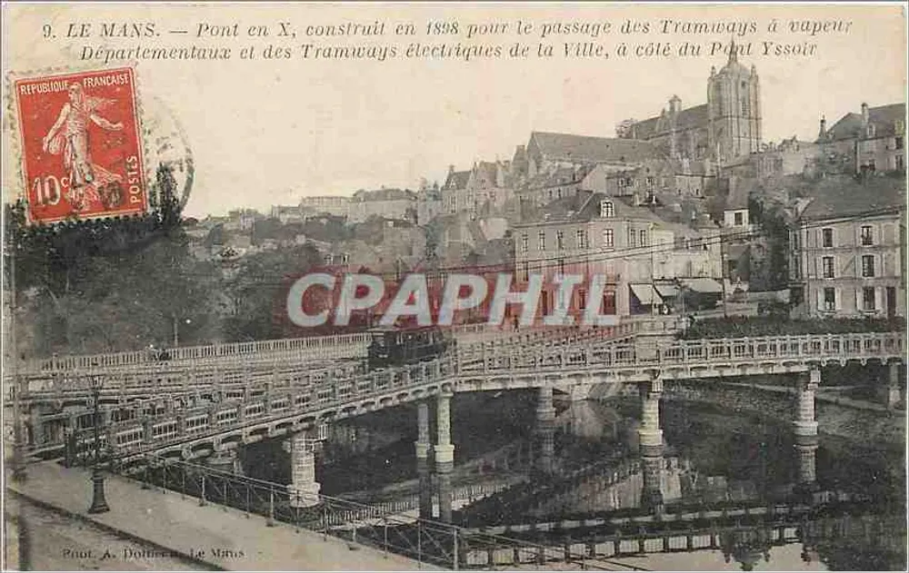 Le Mans — Ponte X, construído em 1898 para o trânsito dos Tramways a Vapor Departamentais e dos Tramways Elétricos da Cidade, ao lado do Ponte Yssoir — Paul A. Dollech, Le Mans - Frente