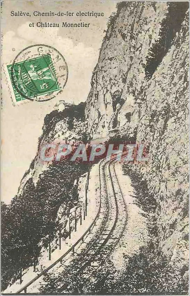 Salève, Chemin-de-ferr électrique et Château Monnetier — Éditeur : No 1936, Éditions du Chemin de fer du Salève - Recto
