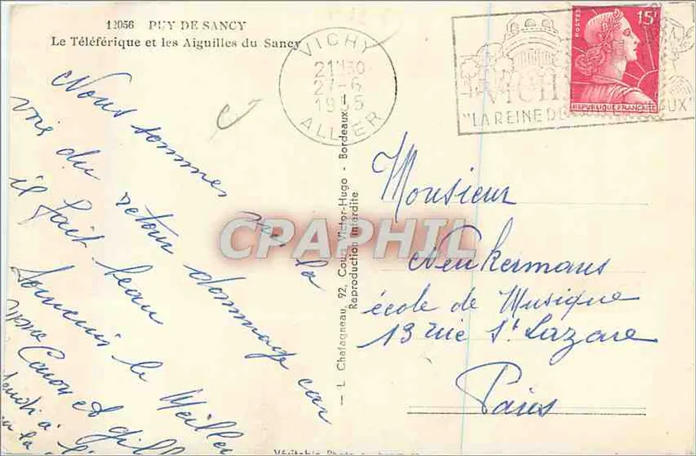 Der Seilbahn und die Spitzen des Puy de Sancy — Verlag L. Chalognéau, Nr. 13056 - Rückseite