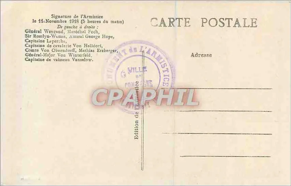 Assinatura do Armistício — 11 de novembro de 1918 — Edição do Armistício - Verso