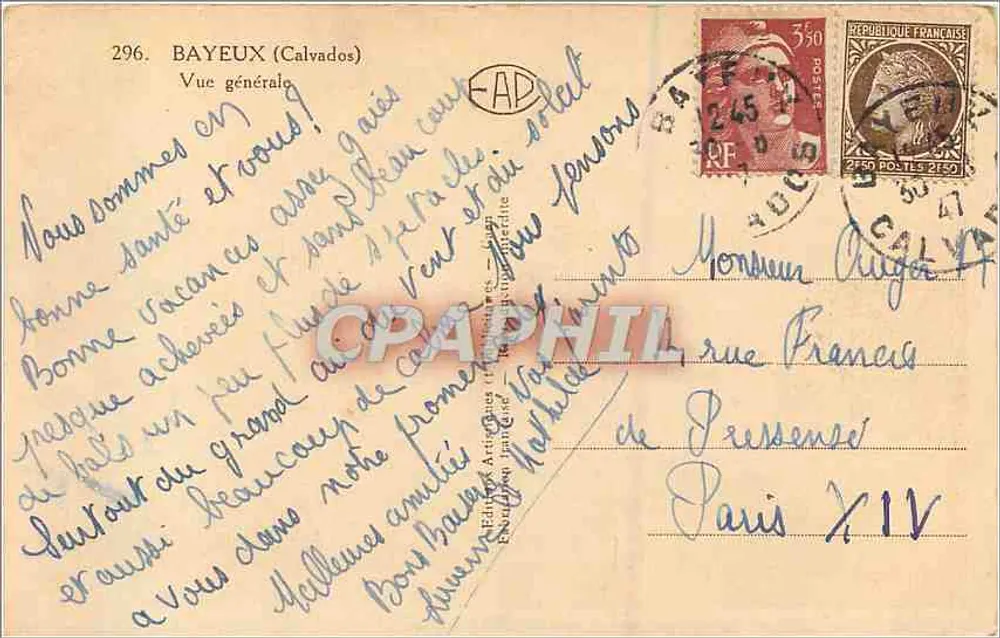 Bayeux — Vista geral — Éditions Artigues (Calvados) n°296 - Verso