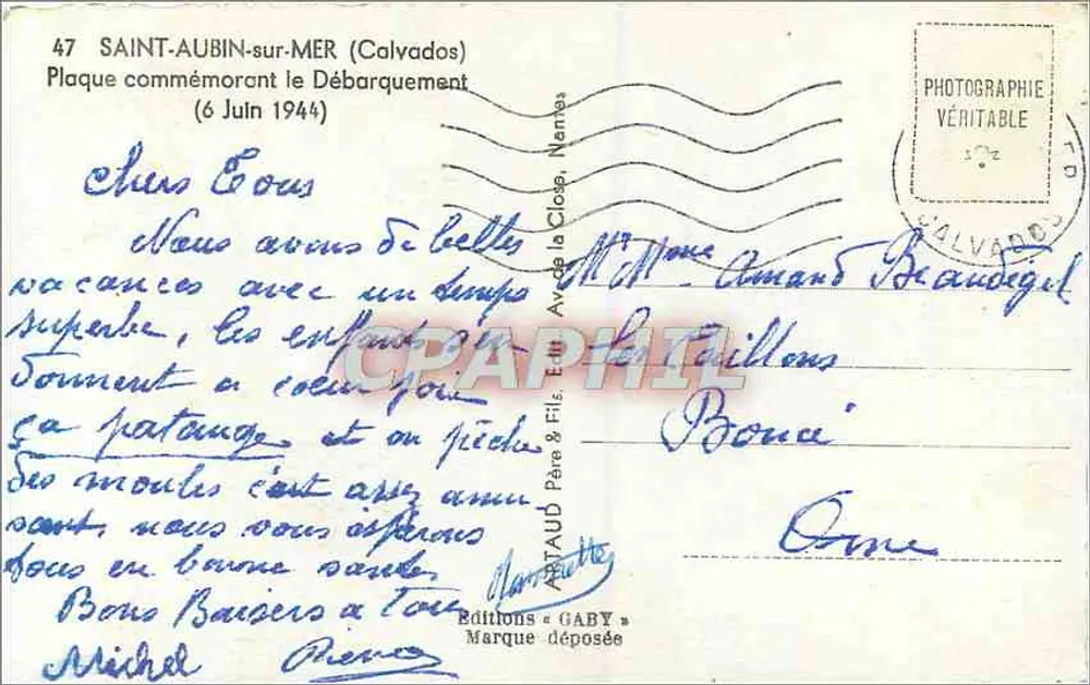 생aubin-sur-mer — 1944년 6월 6일 상륙을 기념하는 패널 — Éditions Gaby - 뒷면