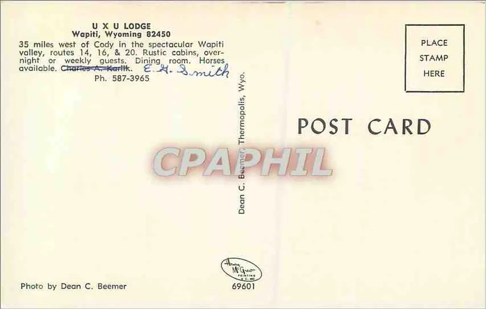 Lodge Cabins Meals Horses — Vacancy — Dean C. Beemer, Thermopolis, Wyo. n°69601 - Verso