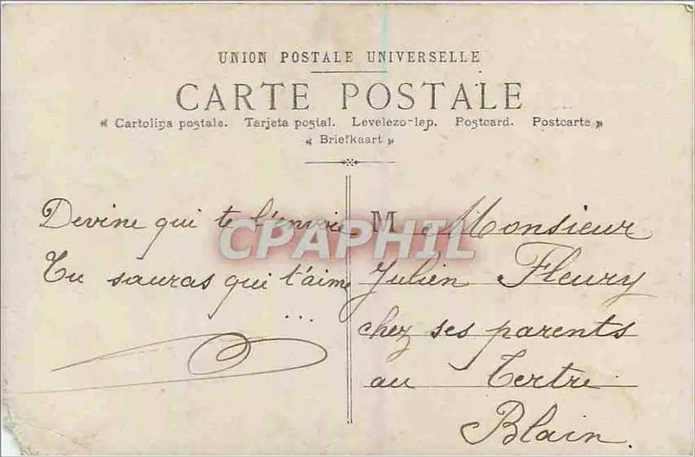 Criança com peixes — 'Meu lindo peixe e meu beijo' — Néer Awrit, Paris, n°481 - Verso