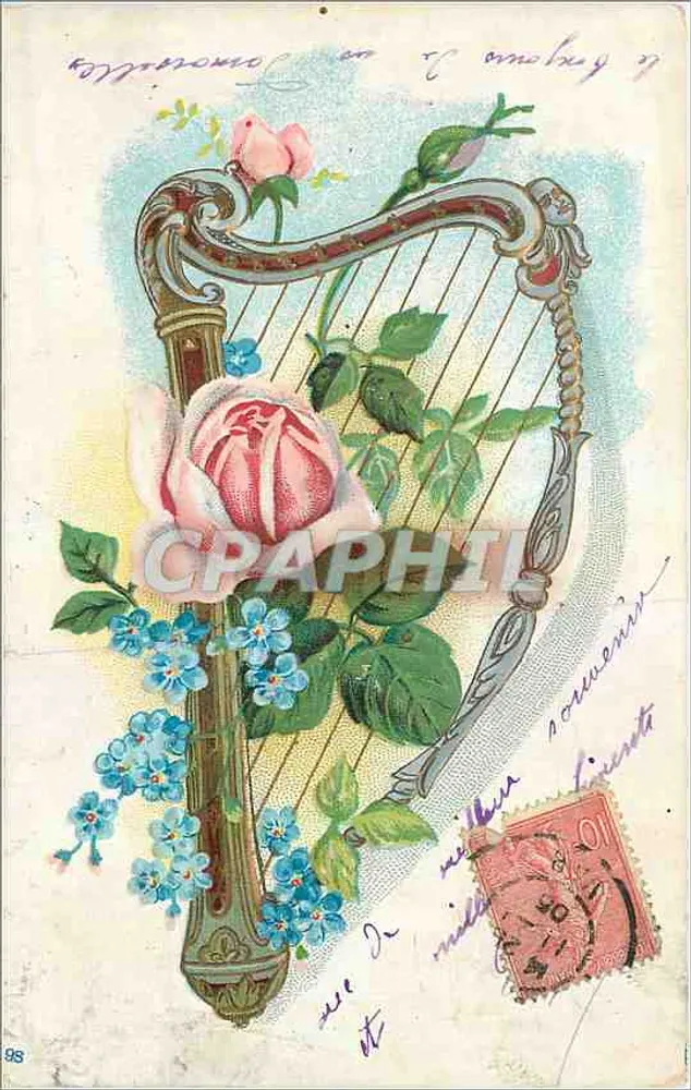 Harpa e rosa — detalhes florais — editor desconhecido, n° 98 - Frente