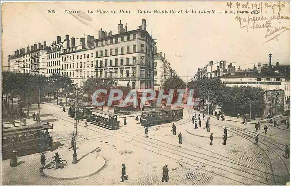 Lyon - Place du Pont - Cours Gambetta und de la Liberté — B. F., Paris - Vorderseite
