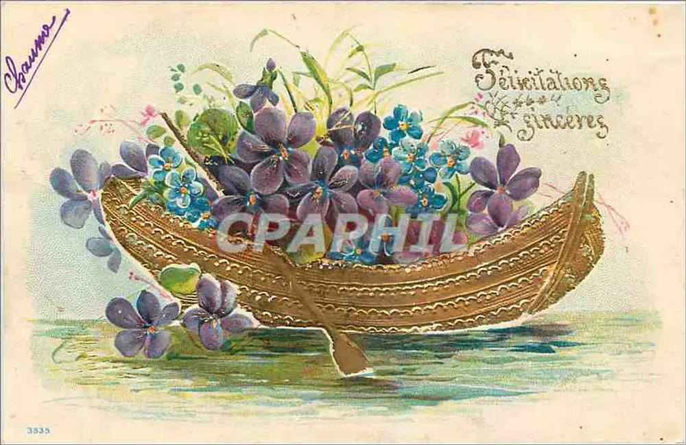 Bateau à fleurs — Carte de félicitations — Chaumet, n° 3833 - Frente