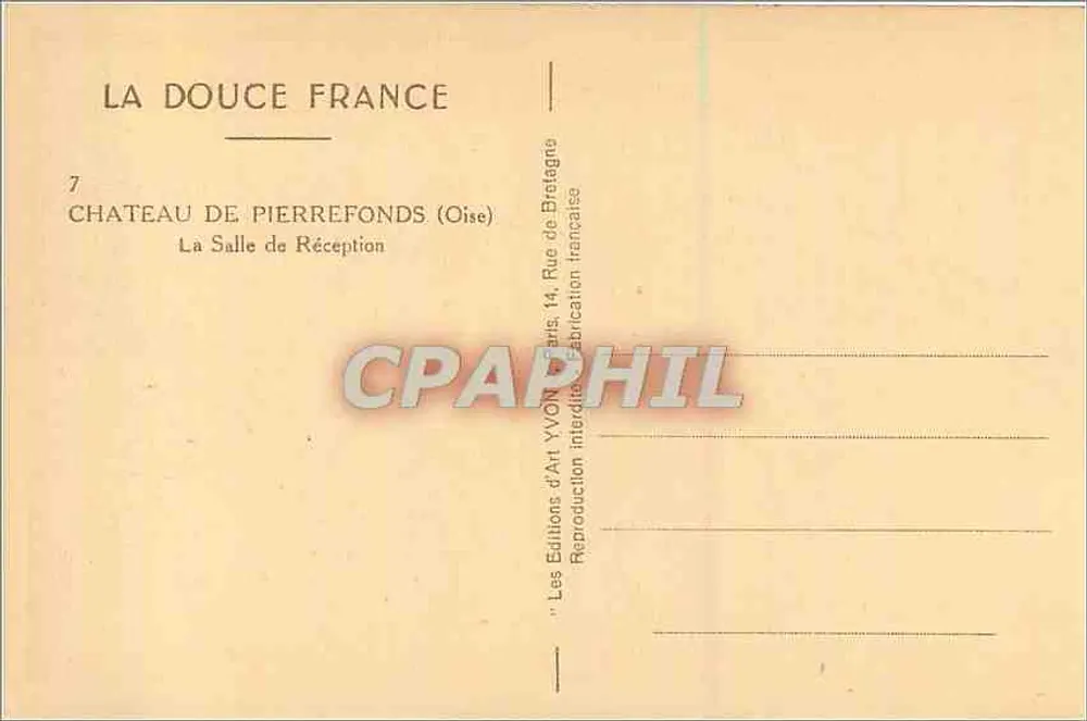 Castelo de Pierrefonds — Sala de Recepção — Éditions d'Art Yvon - Verso
