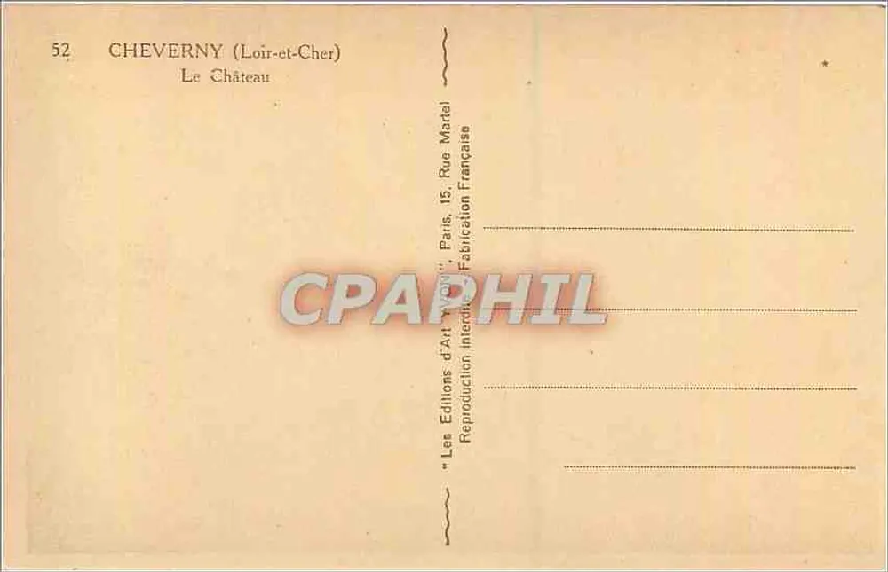 Cheverny (Loir-et-Cher) - Het Kasteel - Edities van Kunst Marcel, Parijs - Achterkant