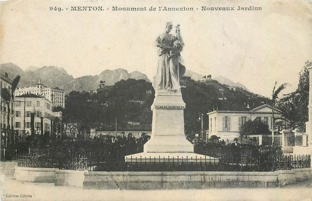 Menton - Monument de l'Annexion - Nouveaux Jardins — Édition Giletta, n° 949 - Recto