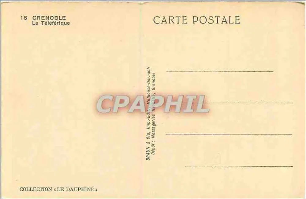 Grenoble — A vista do Teleférico — Braun & Cie, impr. Edith-Mulhouse-Dornach - Verso