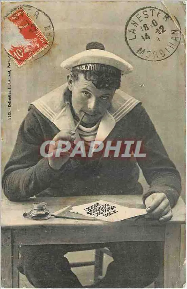 Marinheiro escrevendo uma carta — Coleção H. Laurent, Port-Lesney — Lanester, 14.08.1942 - Frente