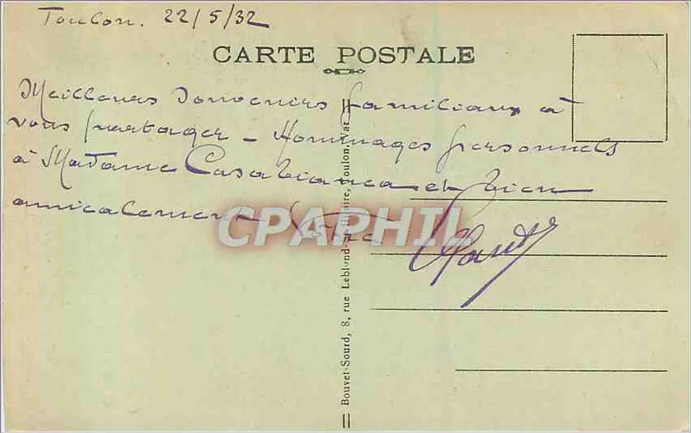 Toulon — Plaza de la Libertad — Edit. B.S. n°62 - Reverso