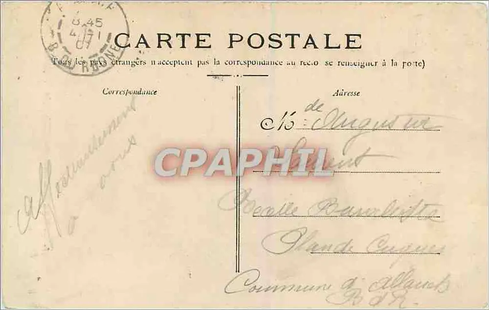 Toulon — Hotel das Correios (Telegrafe Telefone) — J. (editor desconhecido) - Verso