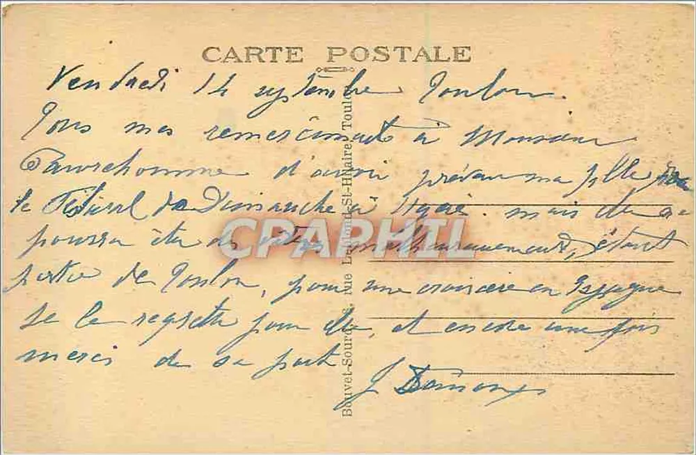 Toulon - Les Rochers de Sainte-Marguerite — Éditeur B.S., n° 113 - Verso
