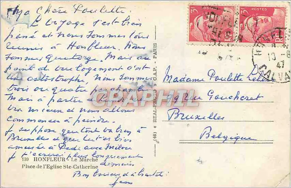 HONFLEUR — Mercado e Igreja de Santa Catarina — Bilhete postal antigo n°139 - Verso