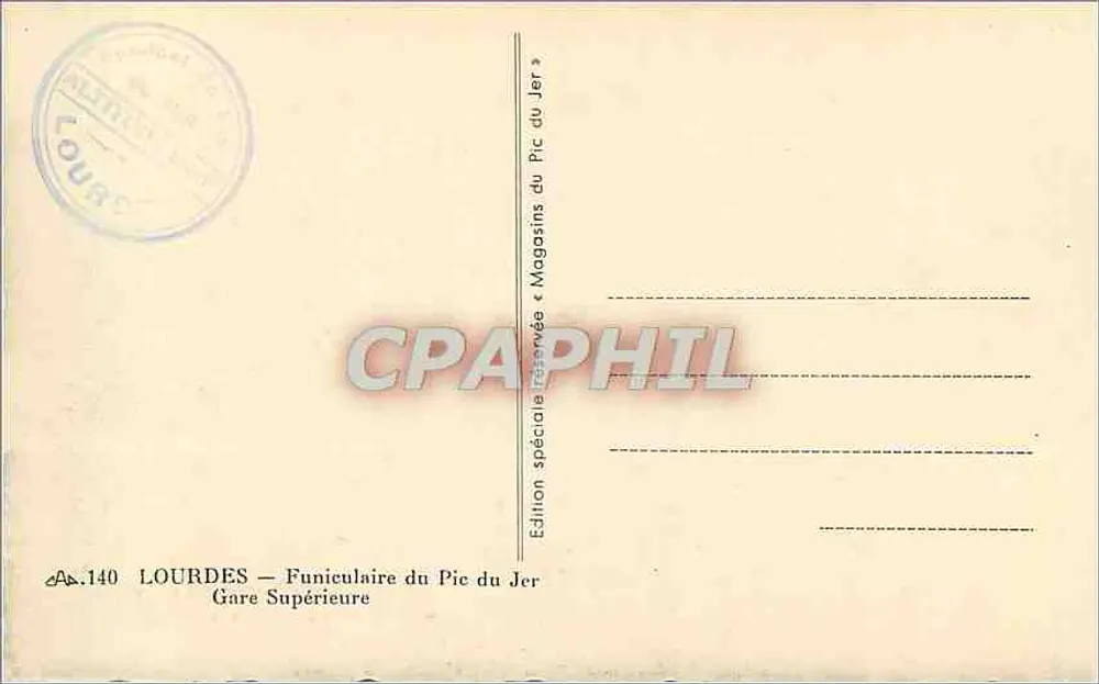Gare Supérieure — Funiculaire du Pic du Jer — Lourdes - Verso
