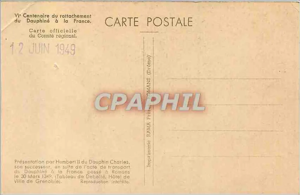 Präsentation von Humbert II. von Dauphiné — Gemälde von A. Debelle — Regionaler Ausschuss von Dauphiné - Rückseite