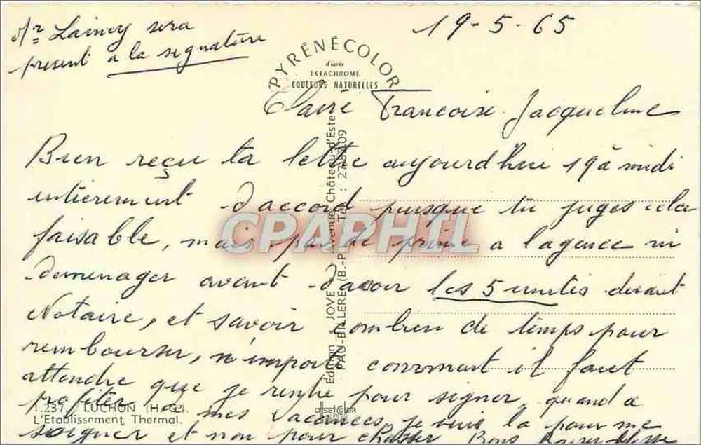 Estabelecimento Termal de Luchon — vista do prédio principal — Edição Jove - Verso
