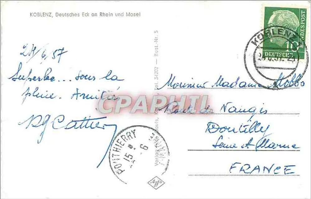 Koblenz, Deutsches Eck an Rhein und Mosel — éditeur Verlag Thierry, n° 34/202 - Verso
