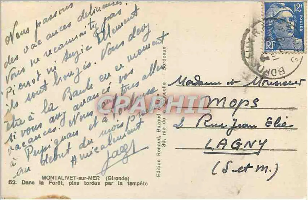 Montalivet-sur-Mer — Pini piegati dalla tempesta — Edition Renaud, n°52 - Verso