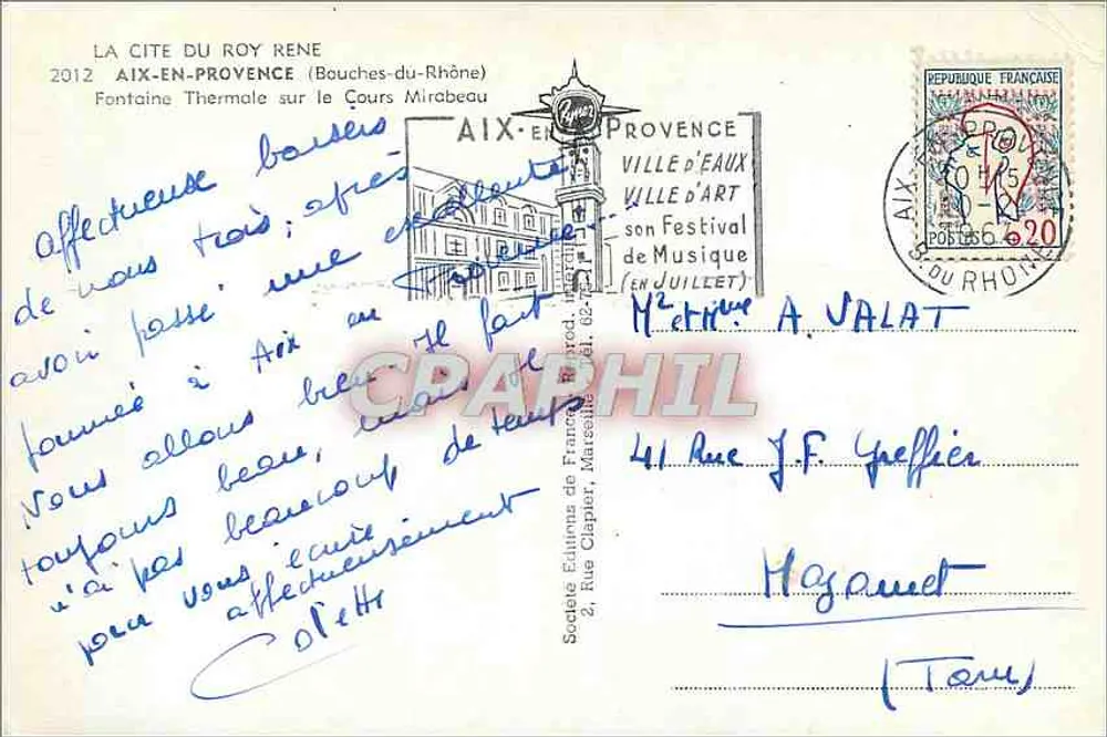 Aix-en-Provence — Fontaine Termal na Avenida Mirabeau — Sociedade Edições da França - Verso
