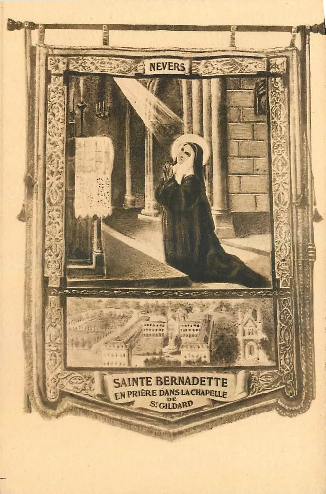 Santa Bernadette em oração na capela de S. Gildard — Nevers — edição - Frente