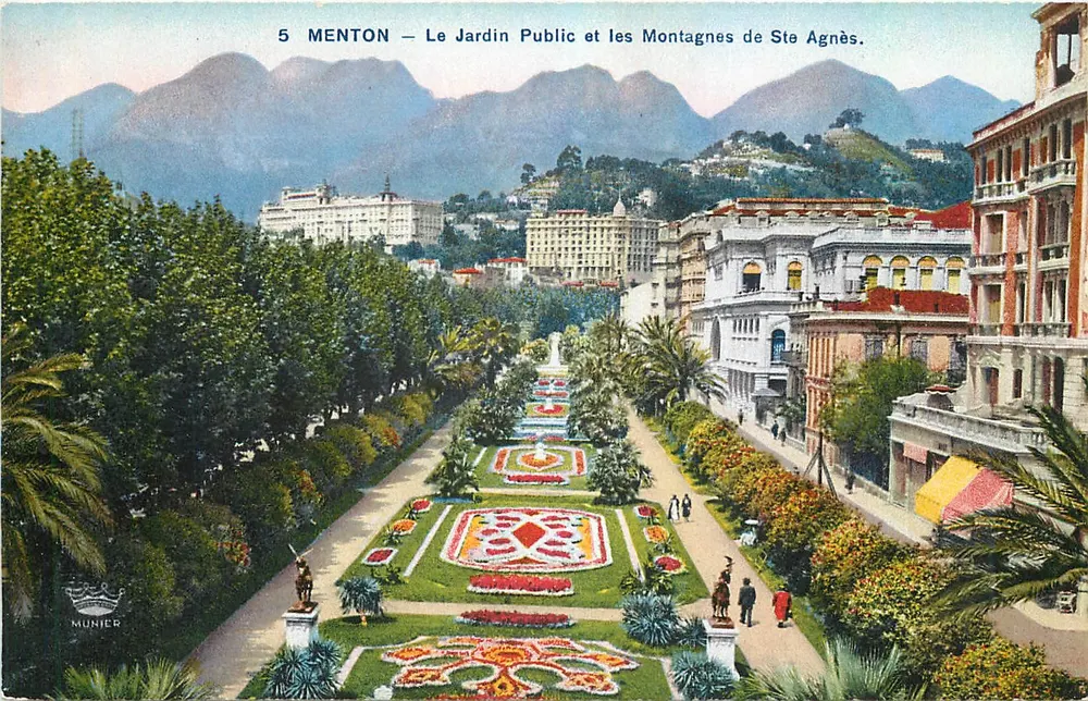 Menton — Öffentlicher Garten und die Berge von Ste Agnès — Éditions d'Art Munier - Vorderseite