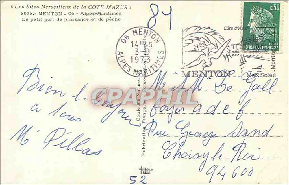 Der kleine Freizeit- und Fischereihafen — MENTON — Côte d'Azur — Verlag: Couleurs Françaises - Rückseite
