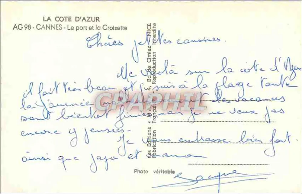 Cannes - O porto e a Croisette — AG 98 — Les Éditions Cimiez, Nice - Verso