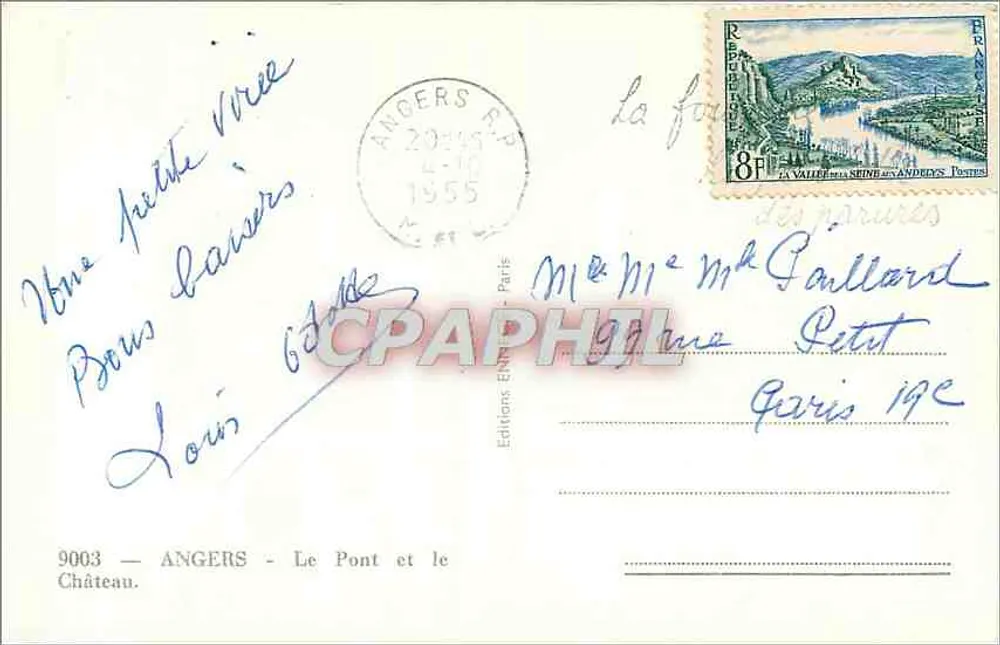 Angers — O Ponte e o Castelo — Edições E.N.A. n° 9003 - Verso