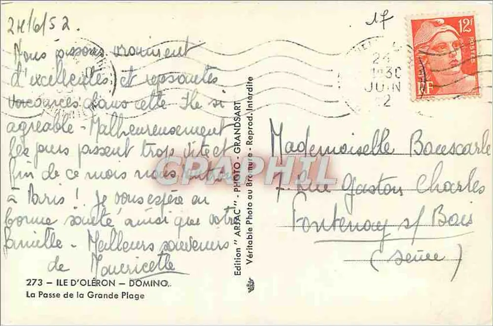 Ile d'Oléron — La Passe de la Grande Plage — Édition 'ARIJAC' — n°273 - Verso