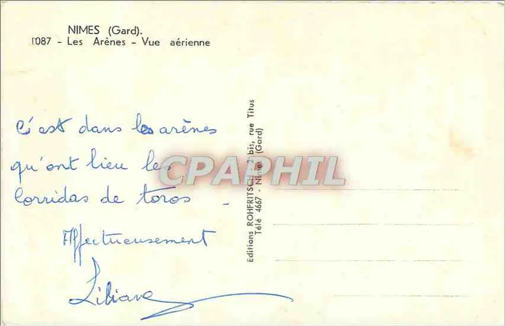Nîmes (Gard) — As Arênes — Vista aérea — Éditions ROHFRITSCH - Verso